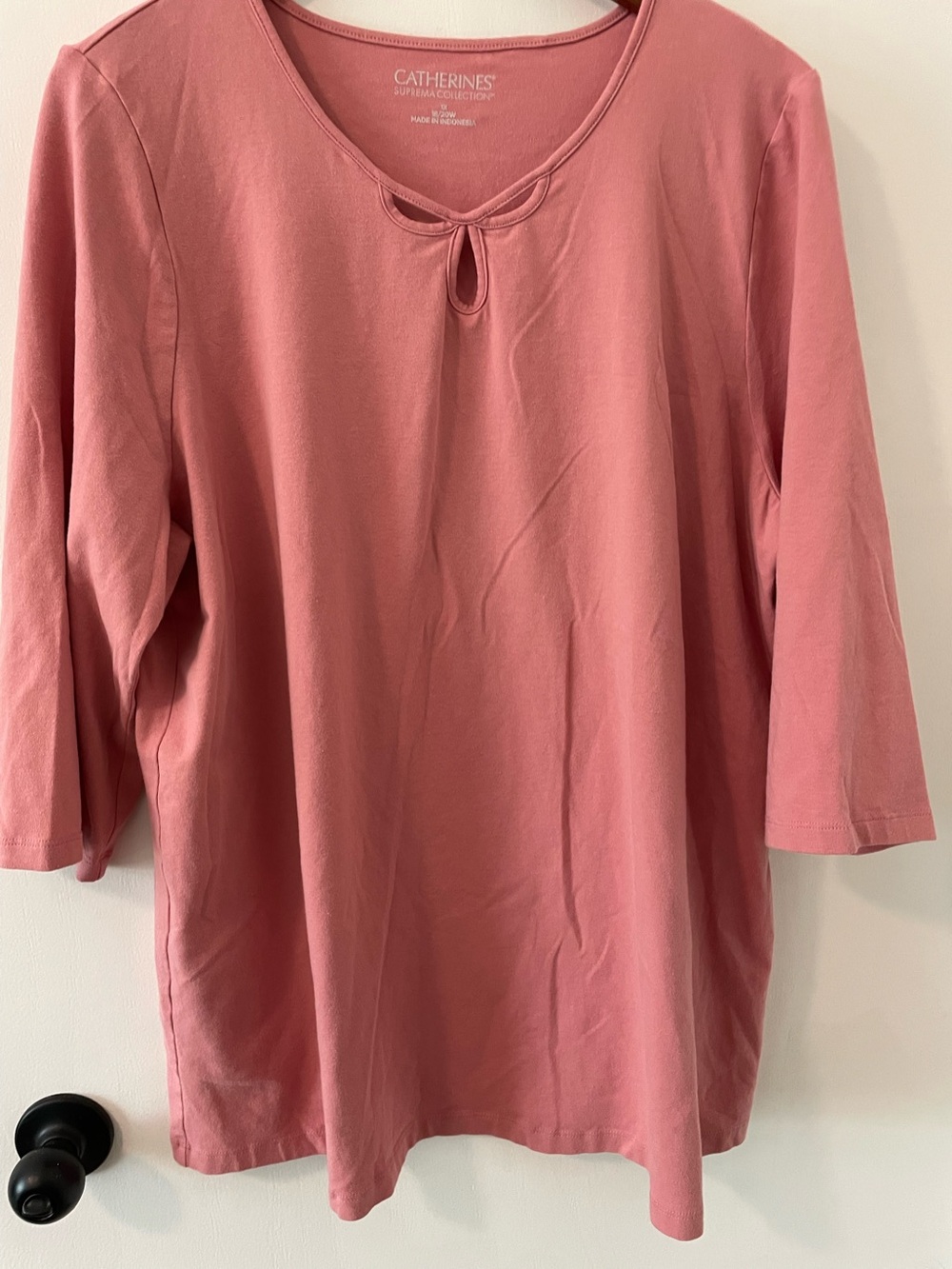 Catherines Suprima Womens 3/4 Sleeve Shirt Top Keyhole Neckline 1X Dusty Rose 16